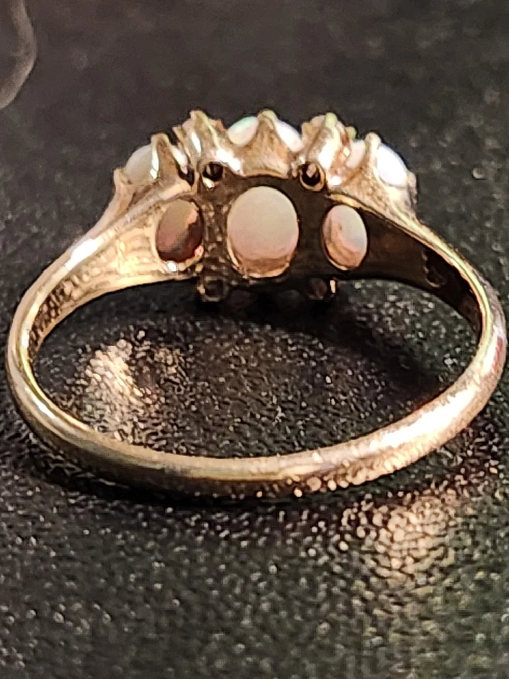 Vintage Opal Three-Stone Ring in White Opal and 14 K Gold